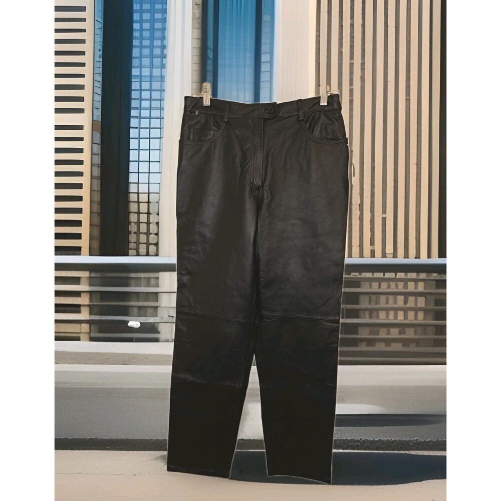 NWT Vintage Lew Magram 5 Pocket Leather Pants Black Lined Straight Leg Size 6